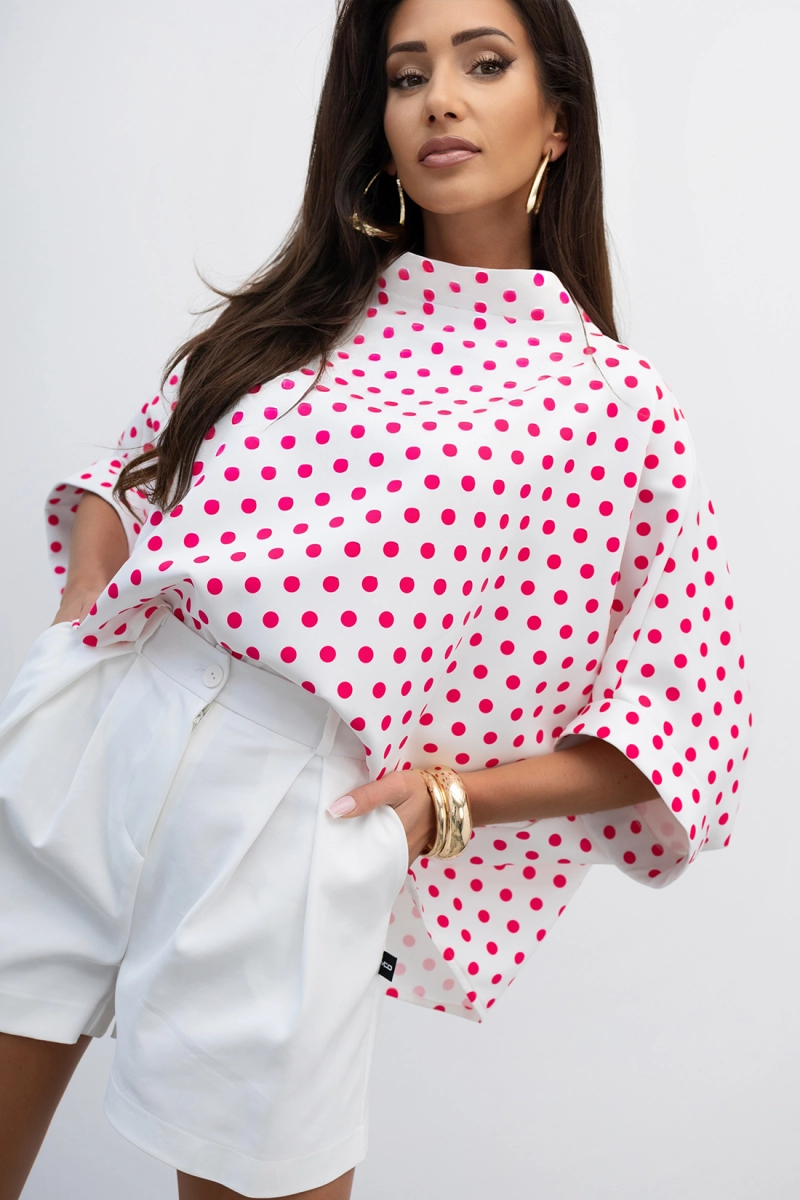Bluzka Kimono w grochy Dot Miss City Official biała fuksja