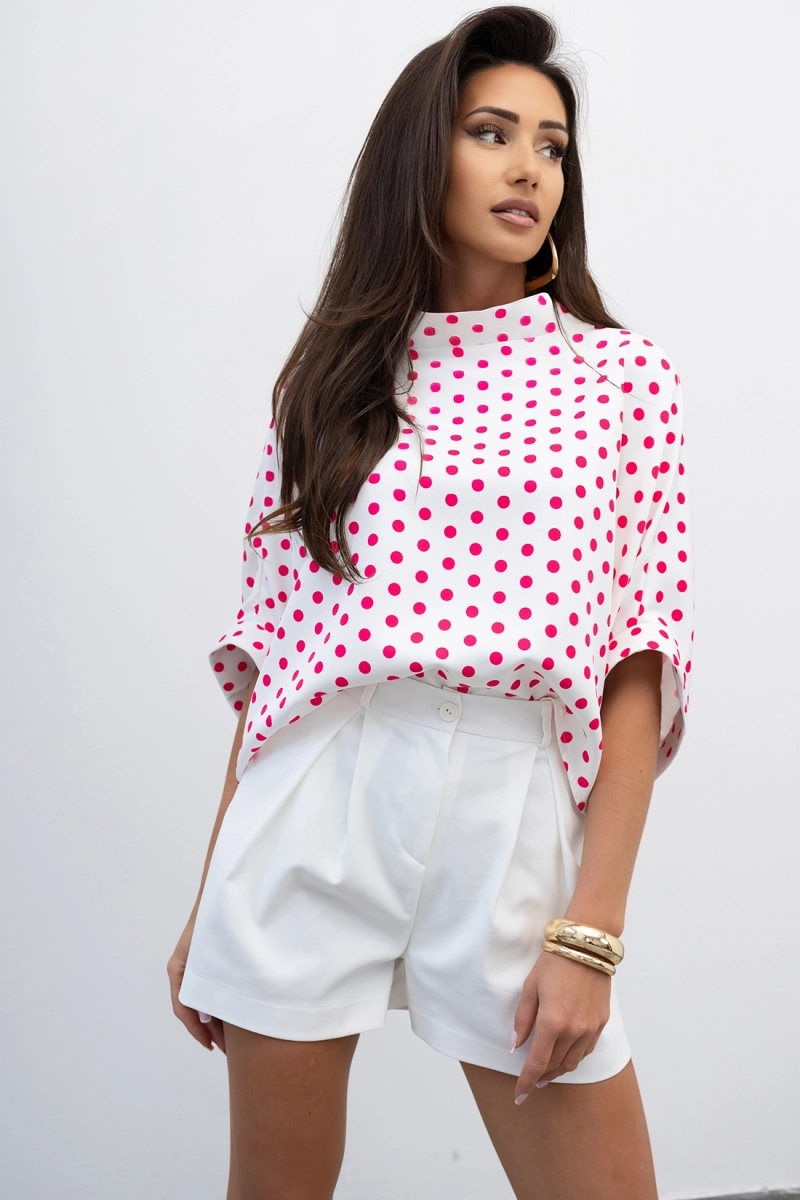 Bluzka Kimono w grochy Dot Miss City Official biała fuksja