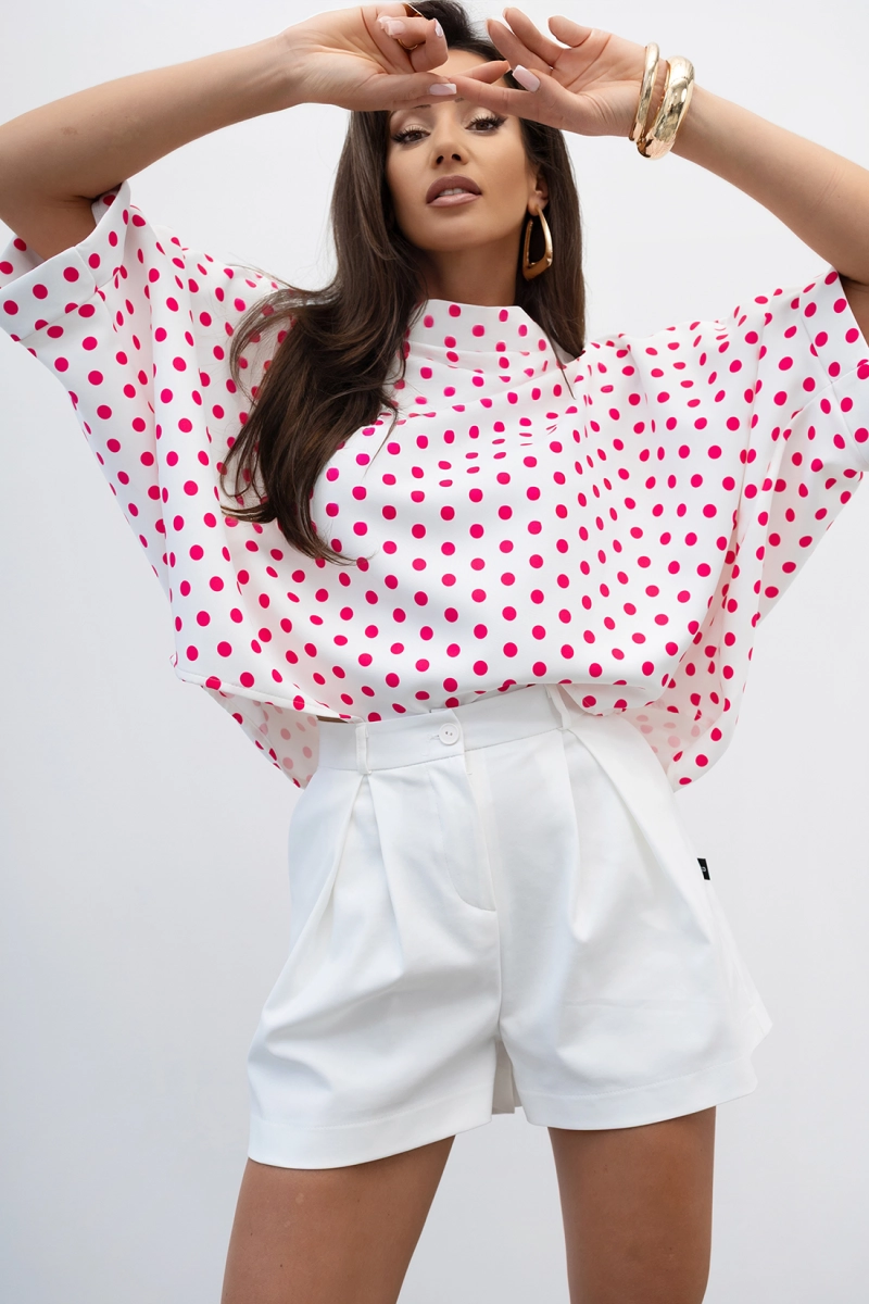 Bluzka Kimono w grochy Dot Miss City Official biała fuksja