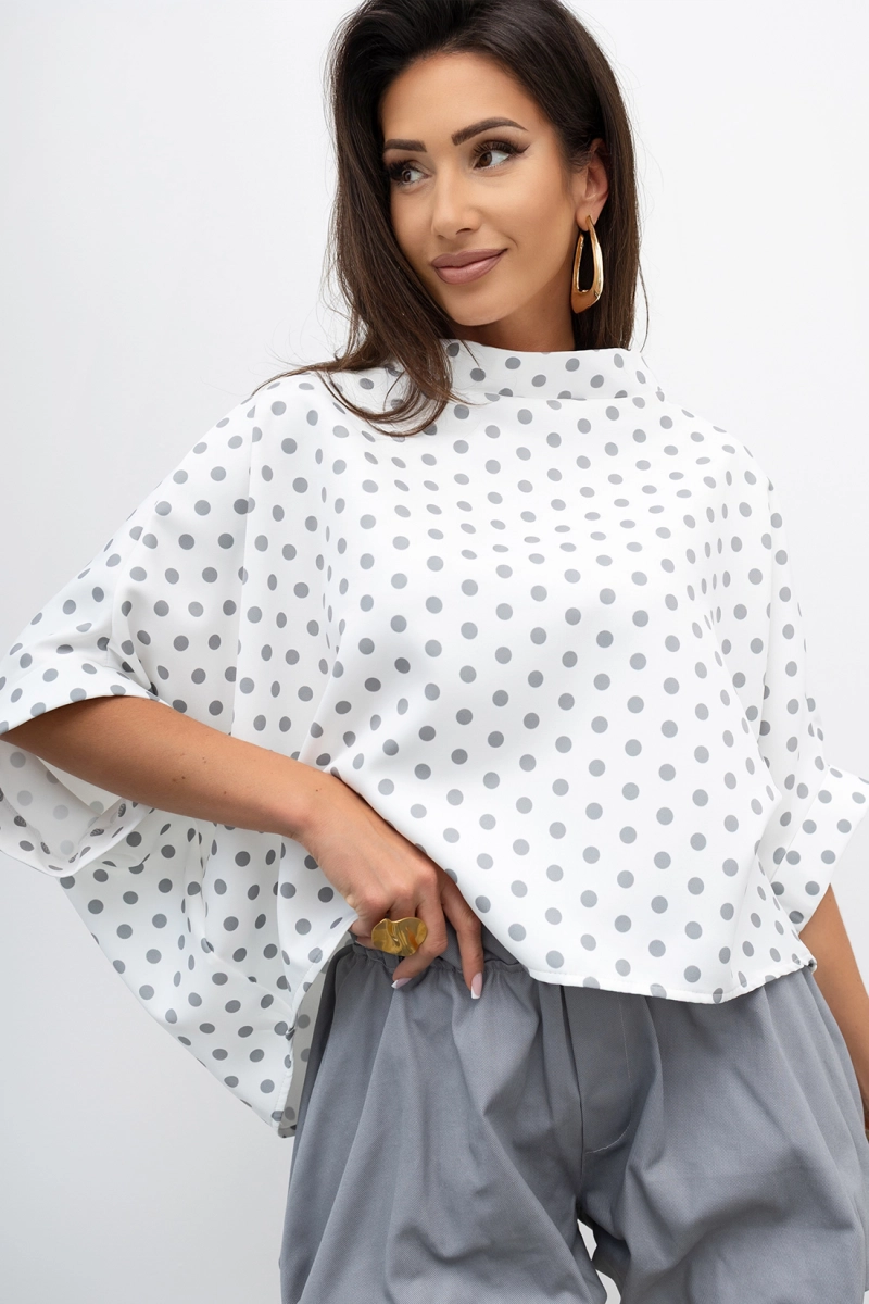 Bluzka Kimono w grochy Dot Miss City Official biało szara