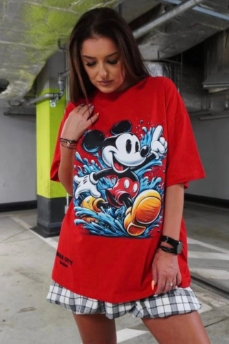 Długi t-shirt bluzka Myszka Miki water splash Miss City czerwony