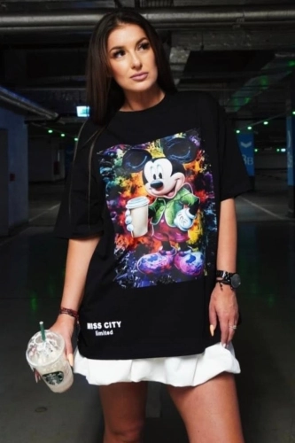 Długi t-shirt bluzka Myszka Urban Magic Miss City czarny