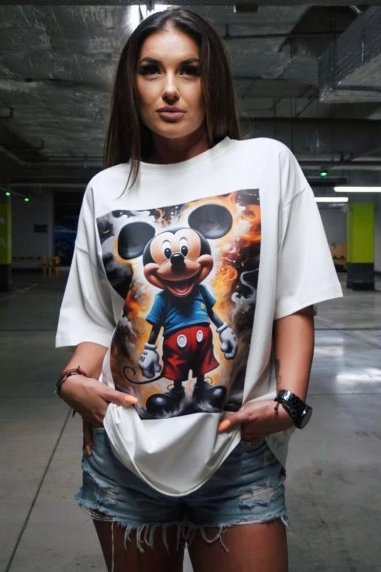 Długi t-shirt bluzka Myszka Smile Miss City biały