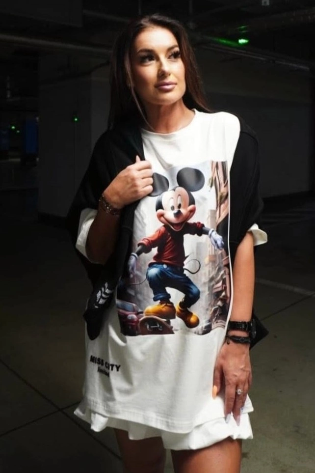 Długi t-shirt bluzka Myszka Skate Miss City biały
