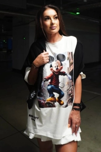 Długi t-shirt bluzka Myszka Skate Miss City biały