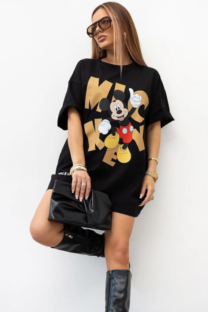 Długi t-shirt bluzka Myszka Miss City czarna