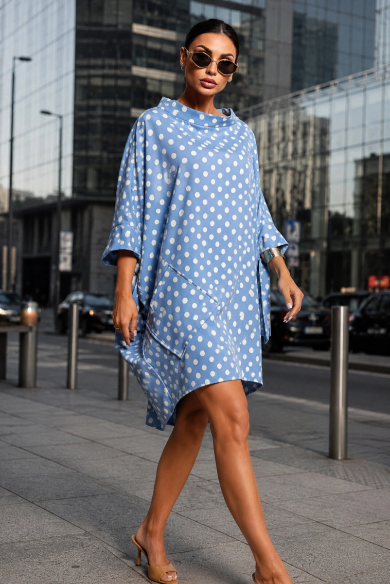 Sukienka kimono w groszki Miss City Official błękitna 