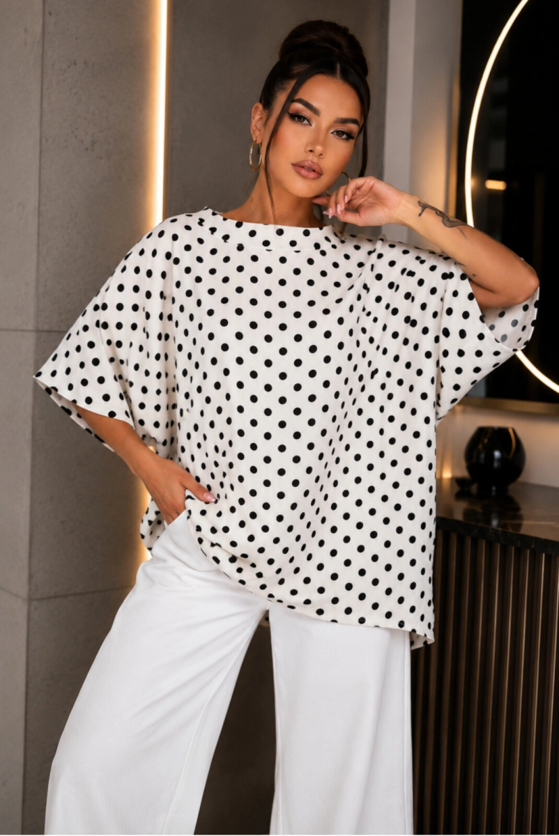 Bluzka Kimono T-shirt groszki DOT Miss City Official biała