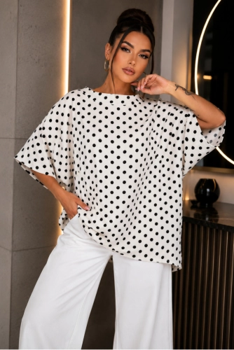 Bluzka Kimono T-shirt groszki DOT Miss City Official biała