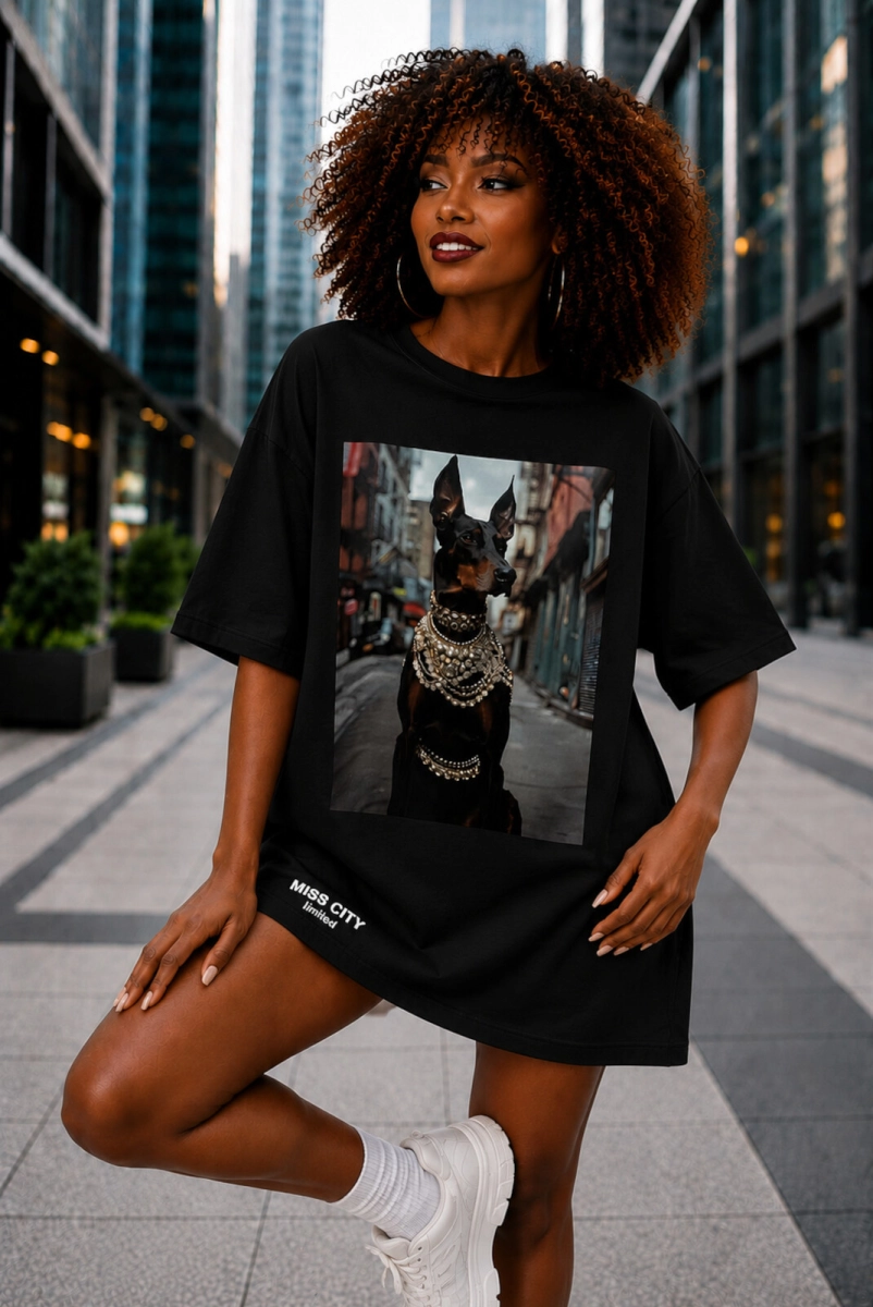 Długi t-shirt bluzka Doberman Rich Miss City czarny