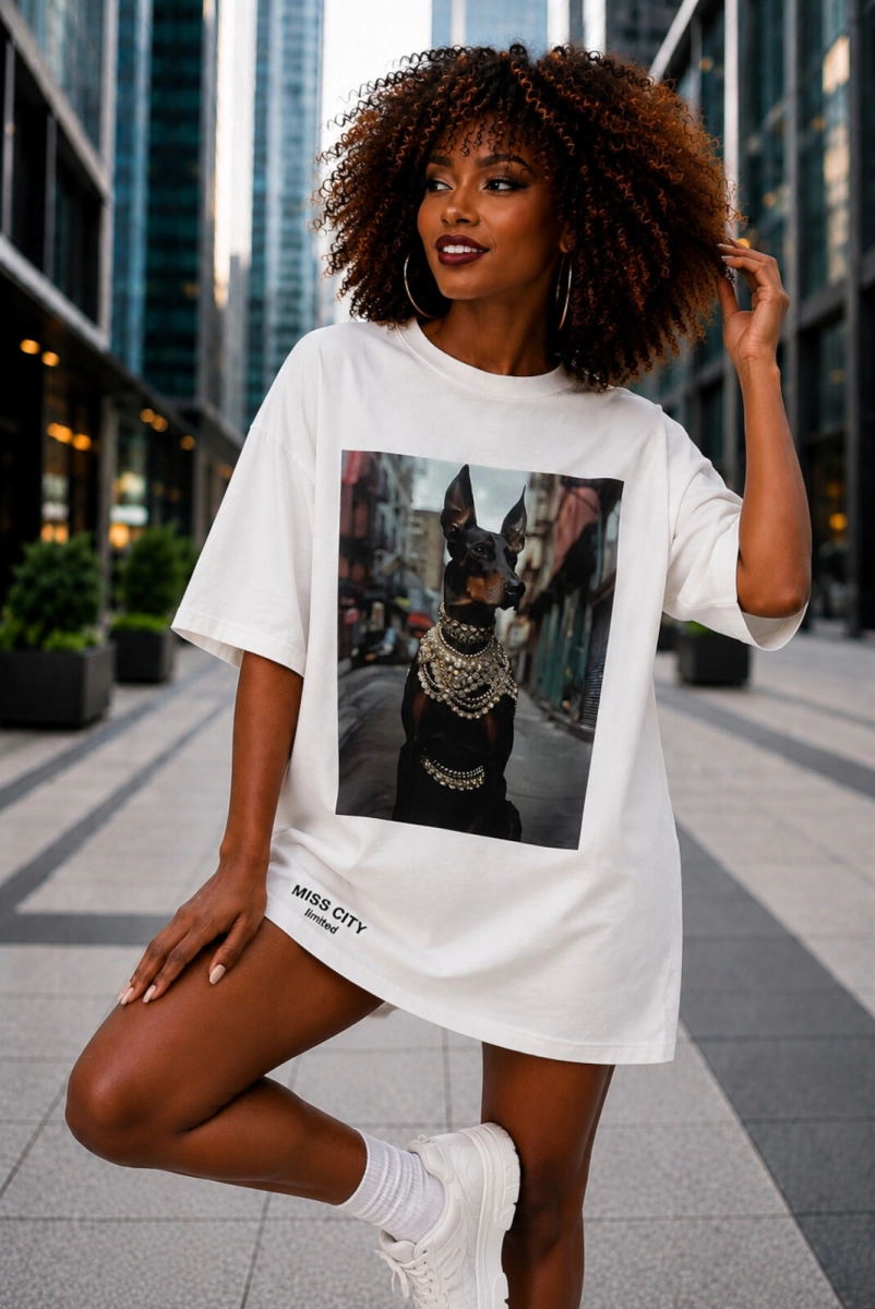 Długi t-shirt bluzka Doberman Rich Miss City biały