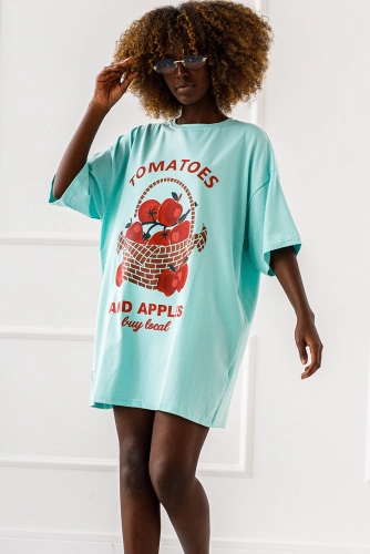 Długi t-shirt bluzka Tomatoes Miss City miętowa