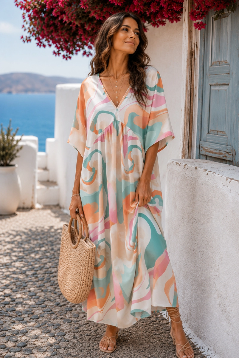 Luźna sukienka kimono Spin Minouu ecru 