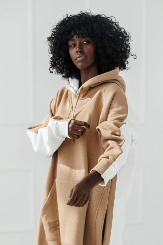 Długa bluza z kapturem Soft Street Miss City jasno beżowa