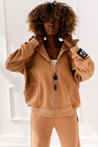 Bluza z kapturem na suwak Elisa Miss City camel