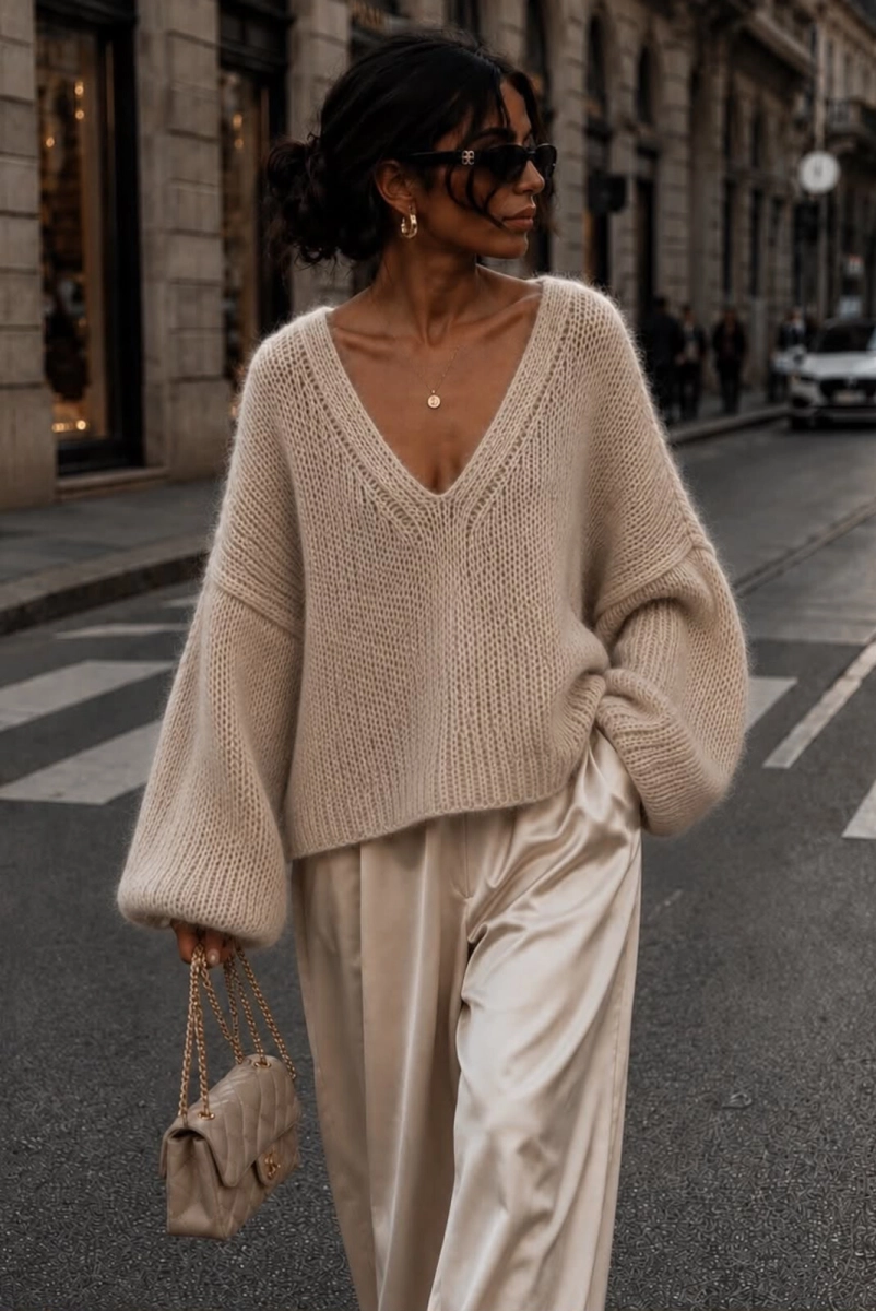 Sweter z alpaka z dekoltem Yarn beżowy