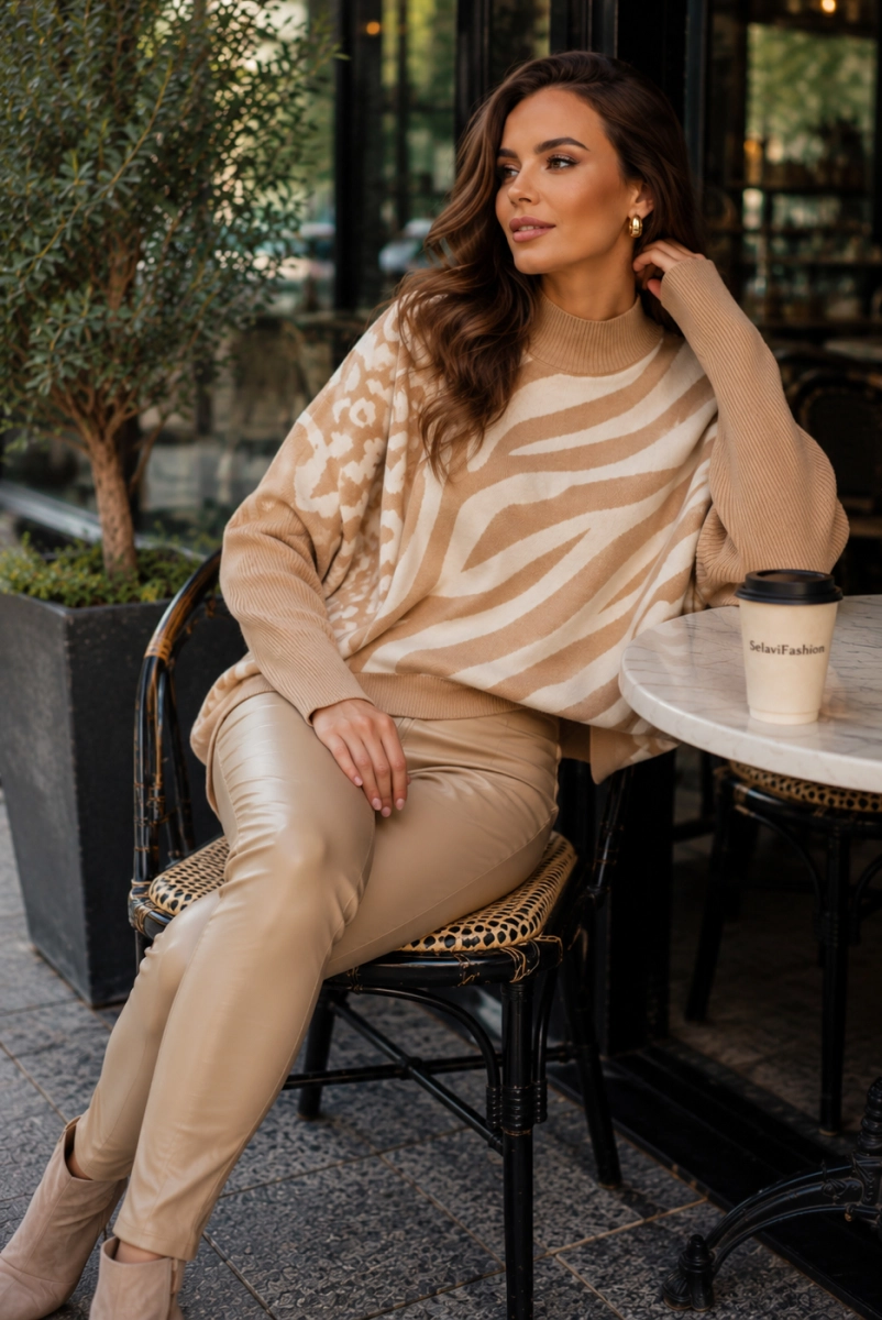 Sweter oversize Zebra Minouu beżowy 