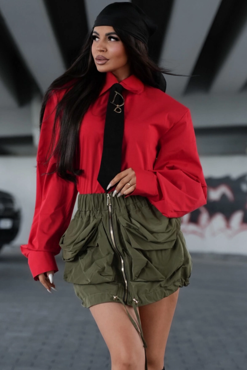Elegancka koszula z krawatem Lavestino czerwona