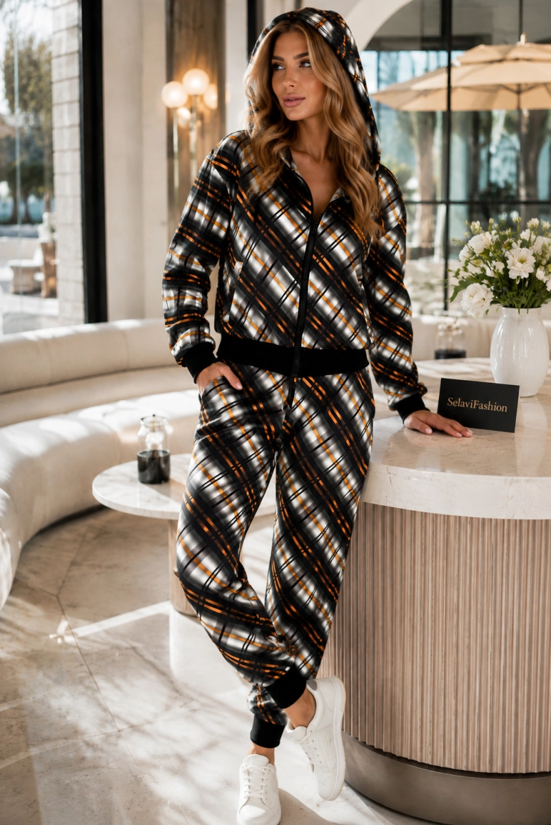 Komplet bluza + spodnie w kratkę Rita Lourdes Minouu czarno biały