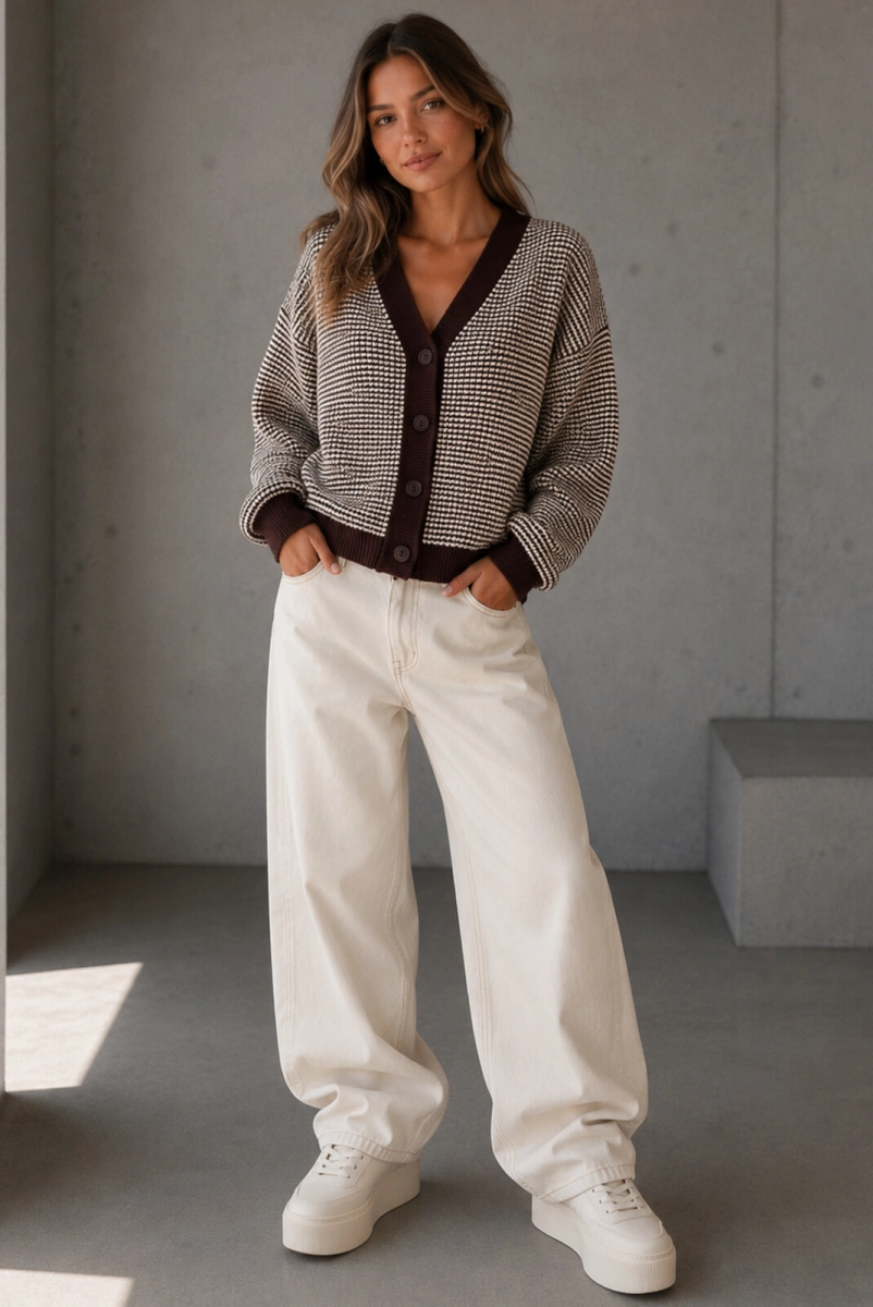 Dzianinowy sweter DUET Simplicity czekoladowy