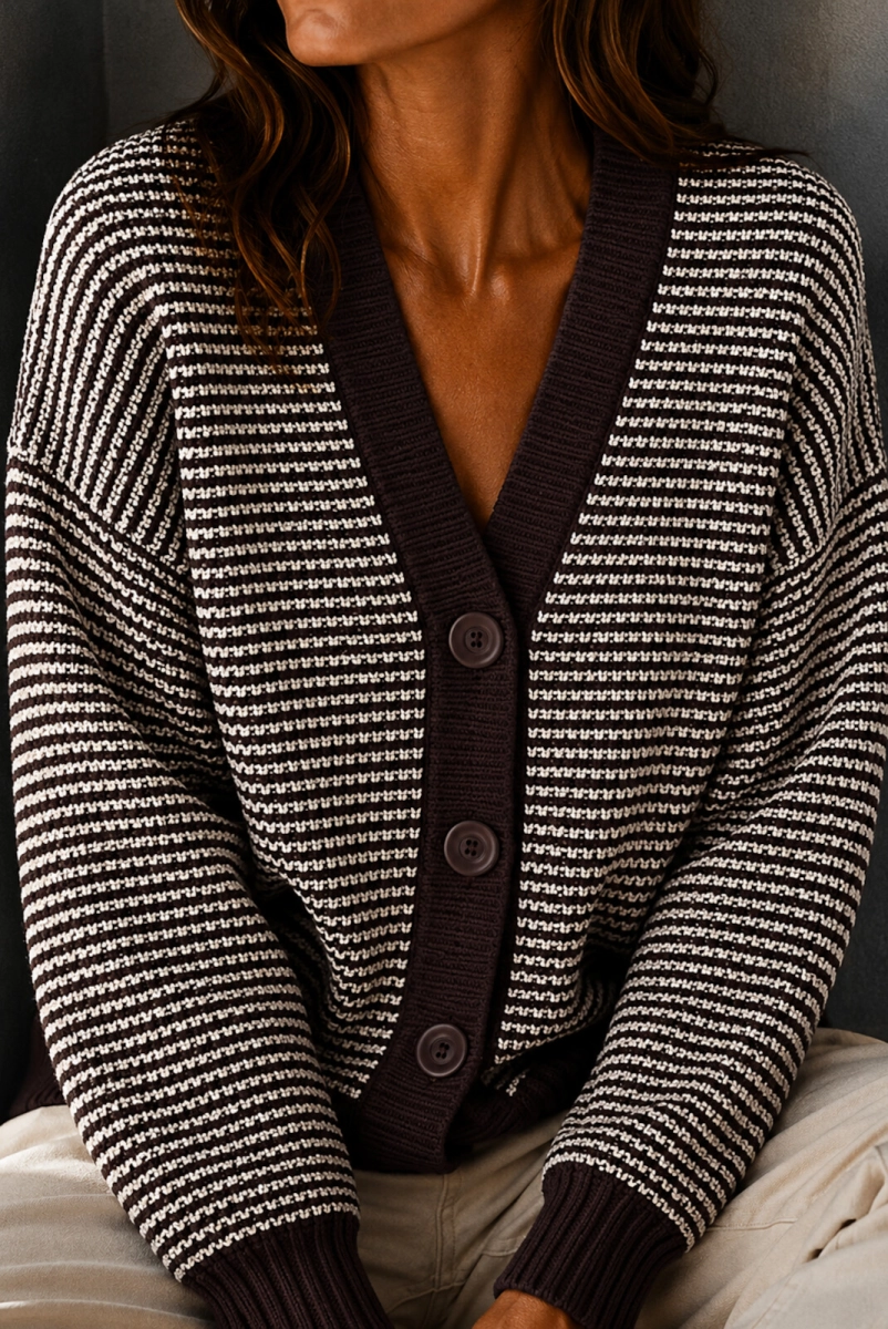 Dzianinowy sweter DUET Simplicity czekoladowy