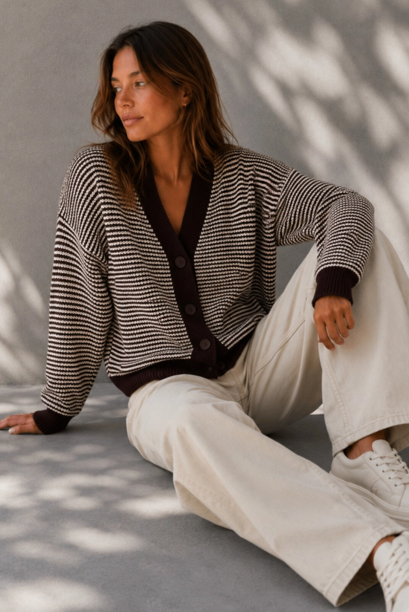 Dzianinowy sweter DUET Simplicity czekoladowy