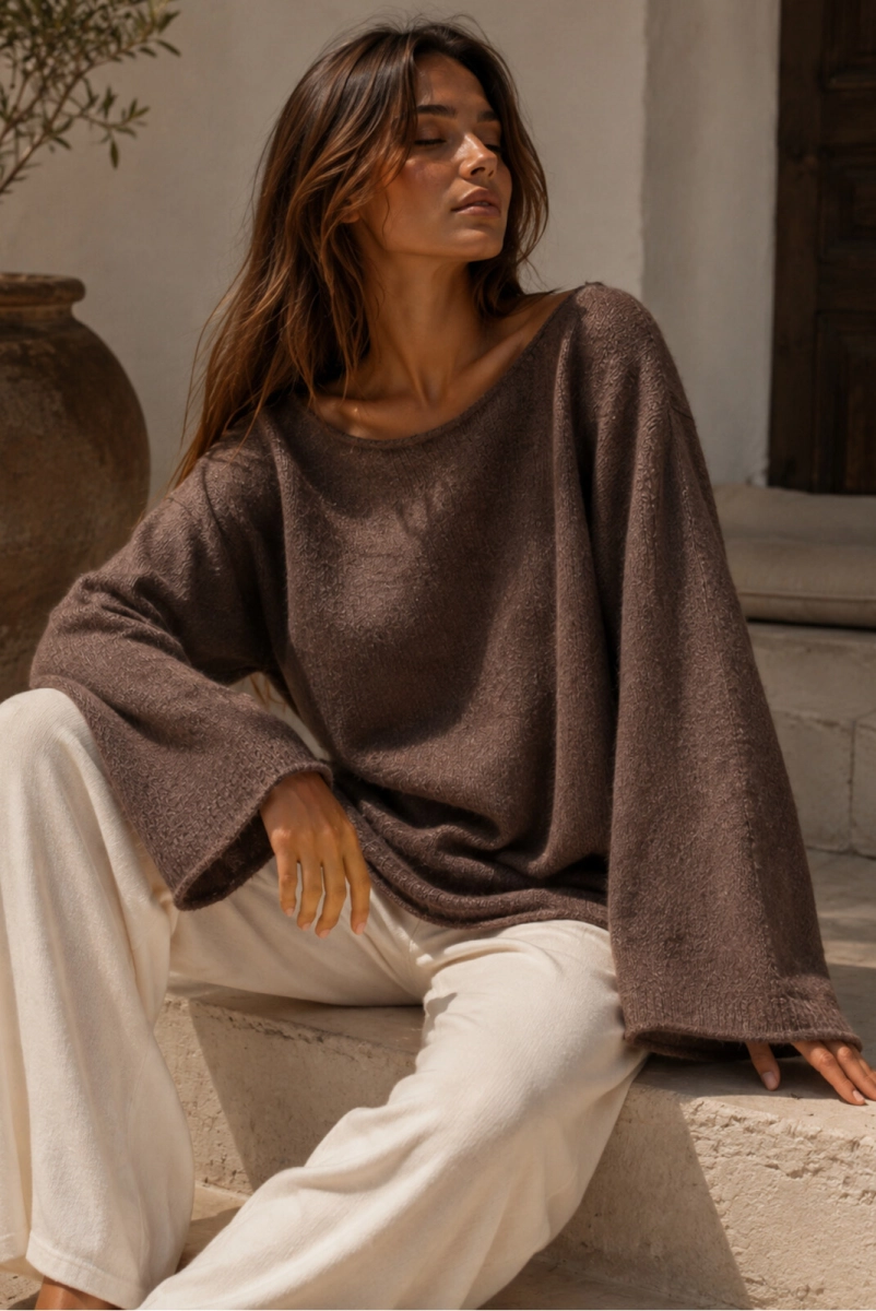 Sweter z alpaka Sandy Yarn brązowy