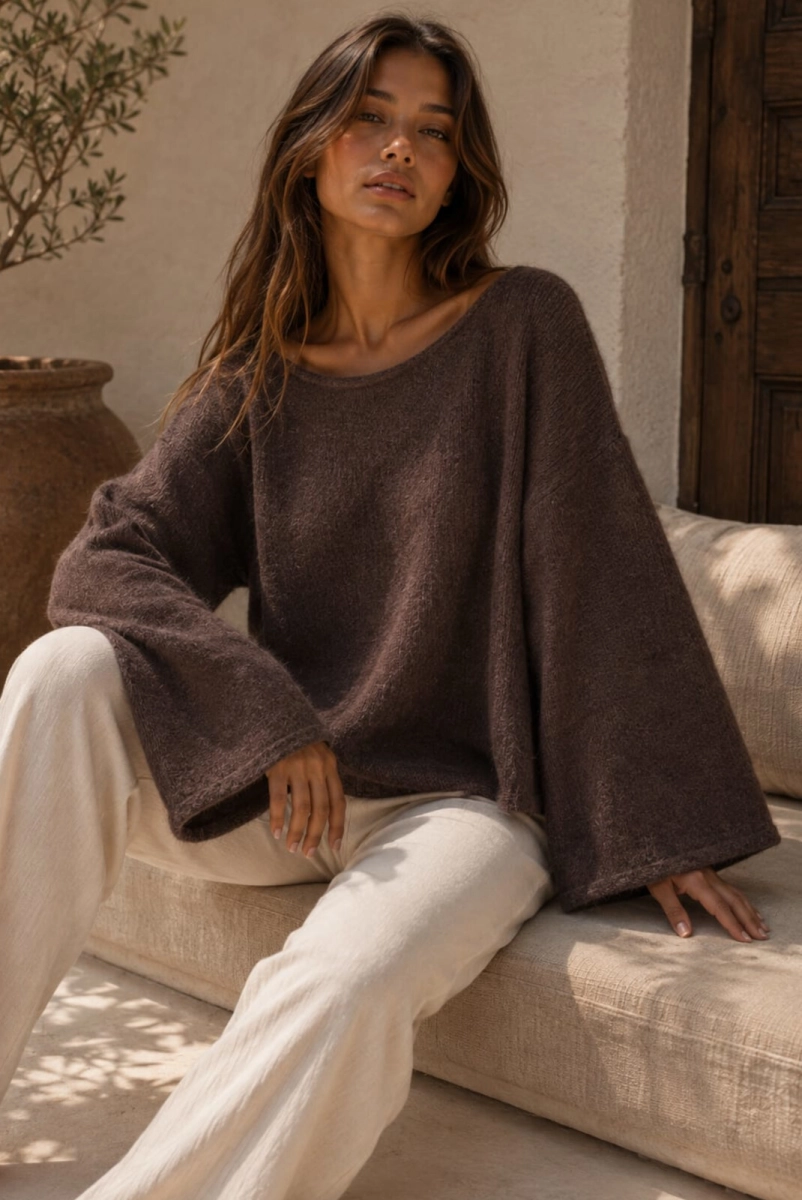 Sweter z alpaka Sandy Yarn brązowy 