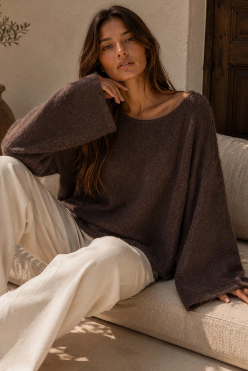 w1.Sweter z alpaka Sandy Yarn brązowy