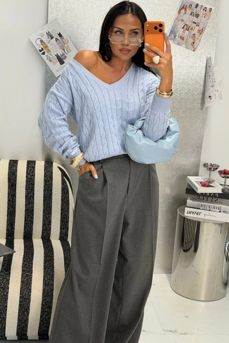Sweter Classy kaszmir La Milla niebieski