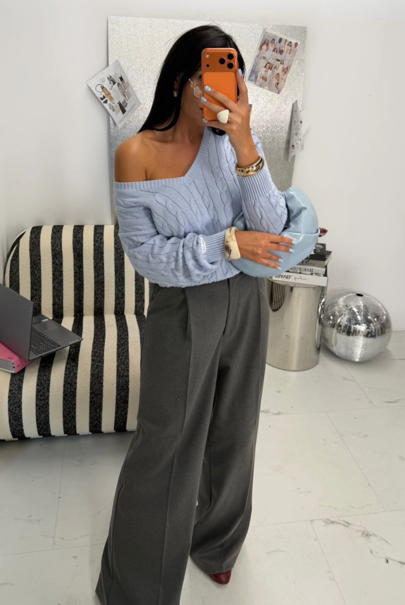 Sweter Classy kaszmir La Milla niebieski