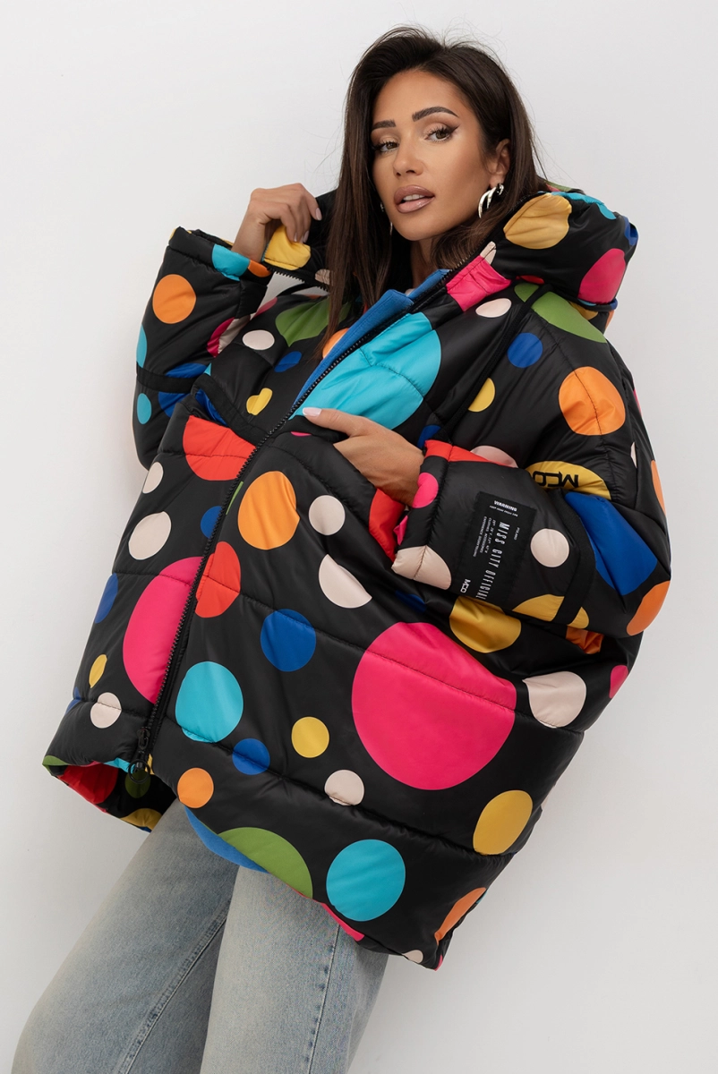 Oversizowa ocieplana kurtka z kapturem Polka Dot Miss City Official kolorowa