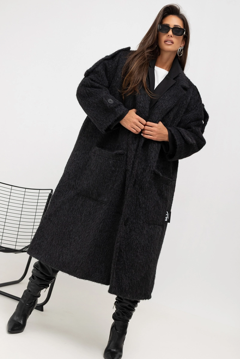 Płaszcz oversize Long Faux Fur Miss City Official czarny