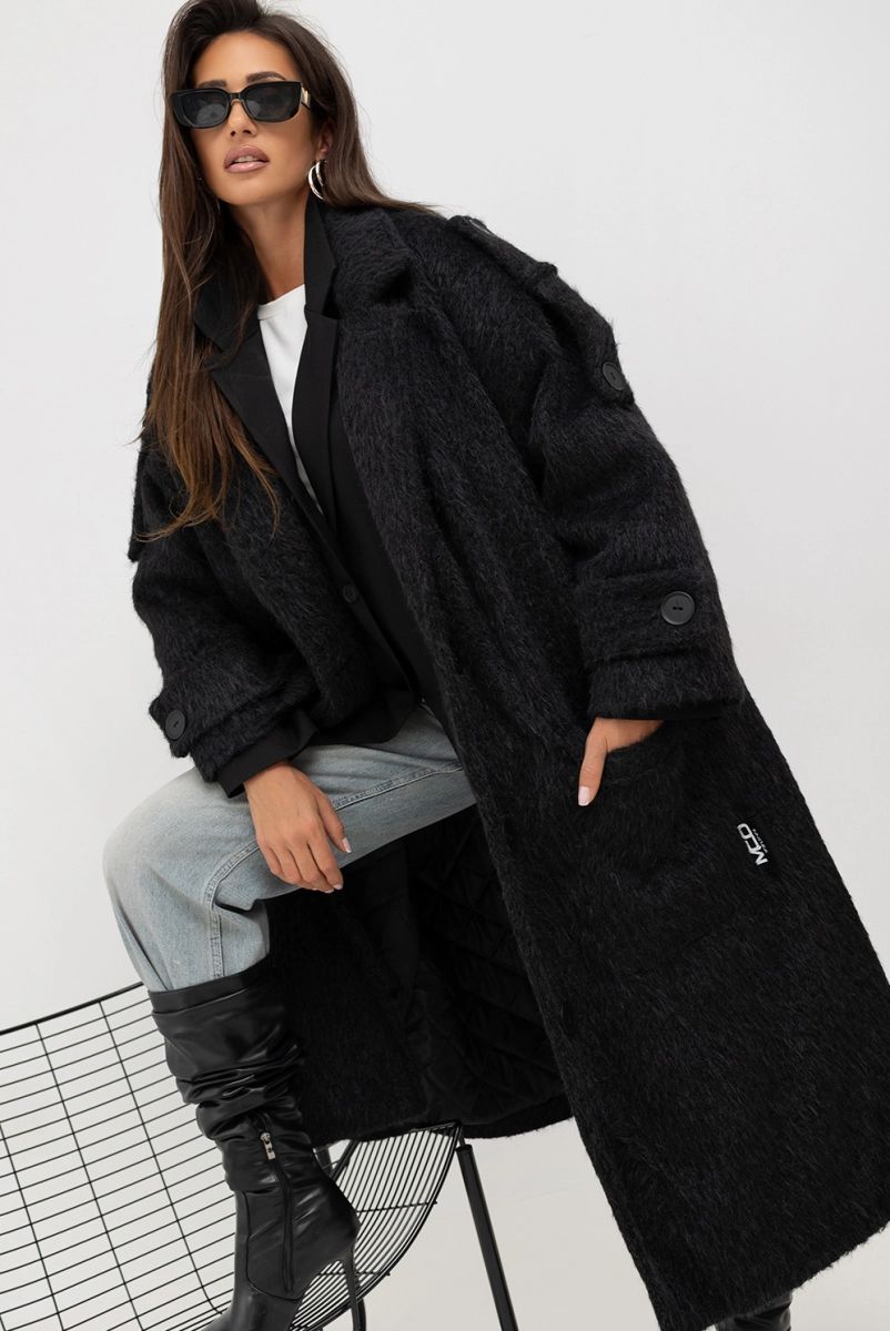 Płaszcz oversize Long Faux Fur Miss City Official czarny