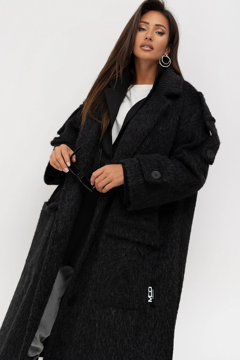 Płaszcz oversize Long Faux Fur Miss City Official czarny