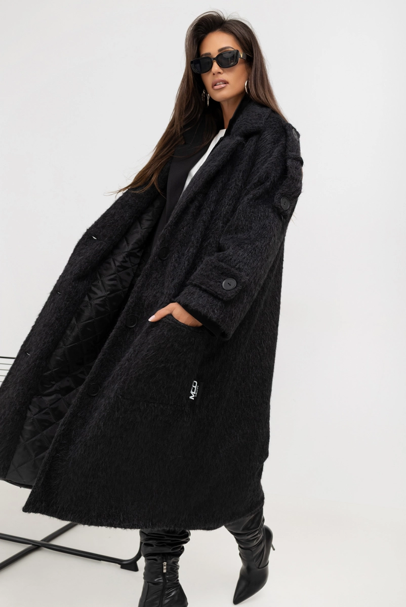 Płaszcz oversize Long Faux Fur Miss City Official czarny