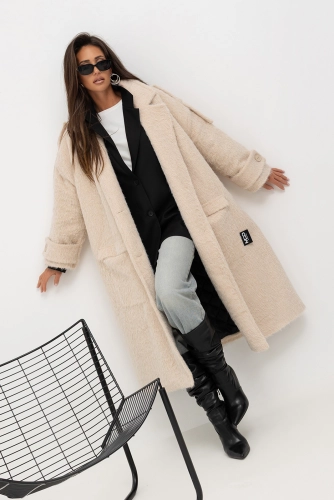 Płaszcz oversize Long Faux Fur Miss City Official kremowy