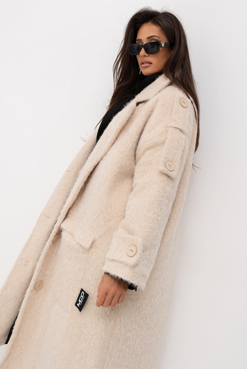 Płaszcz oversize Long Faux Fur Miss City Official kremowy