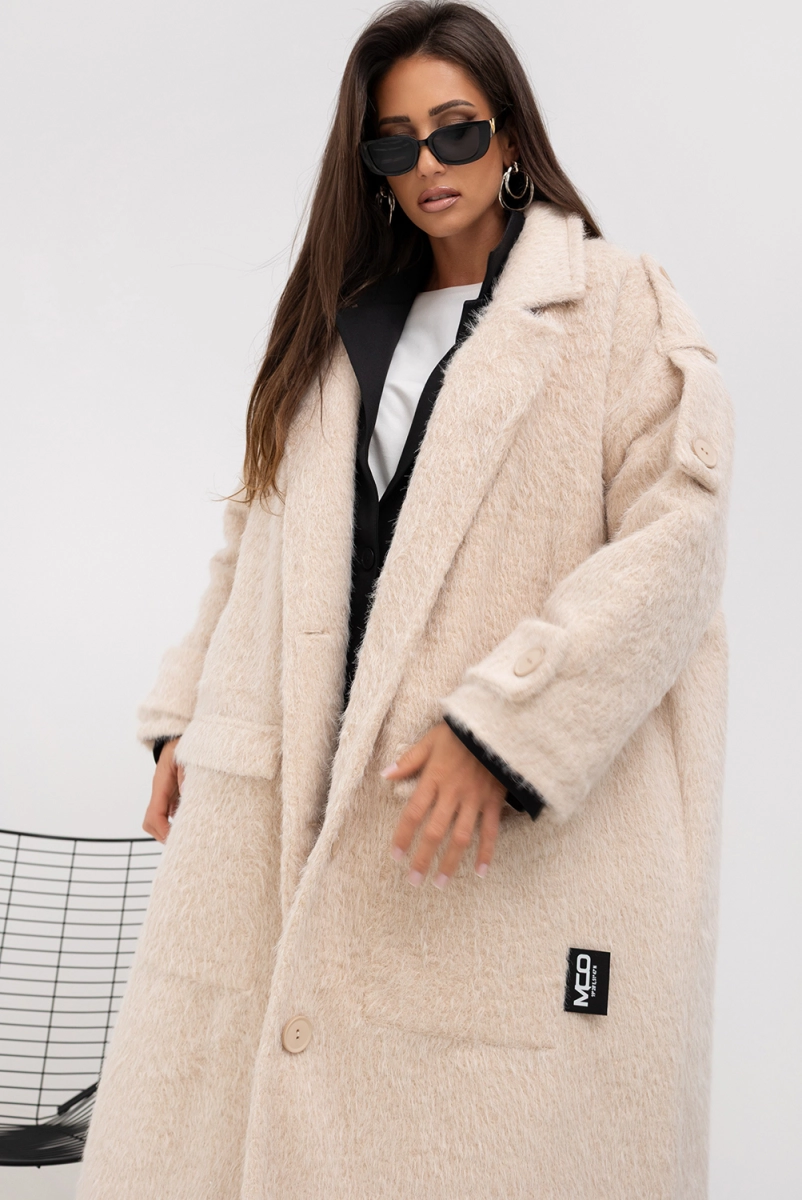 Płaszcz oversize Long Faux Fur Miss City Official kremowy