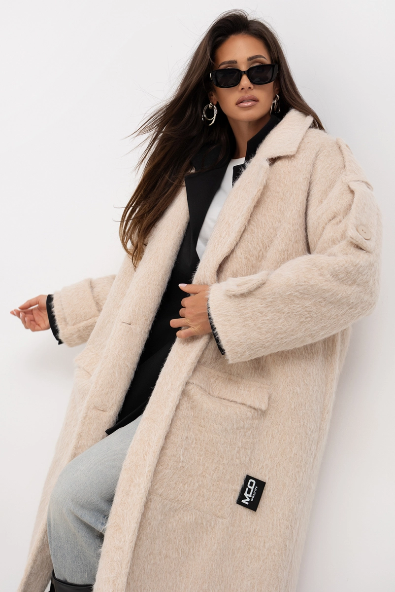 Płaszcz oversize Long Faux Fur Miss City Official kremowy