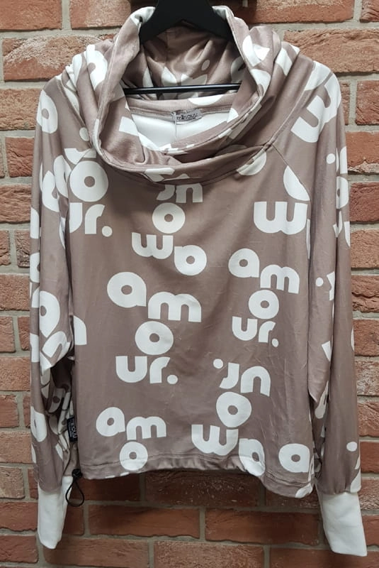 Bluza welurowa beżowa w napisy Minouu