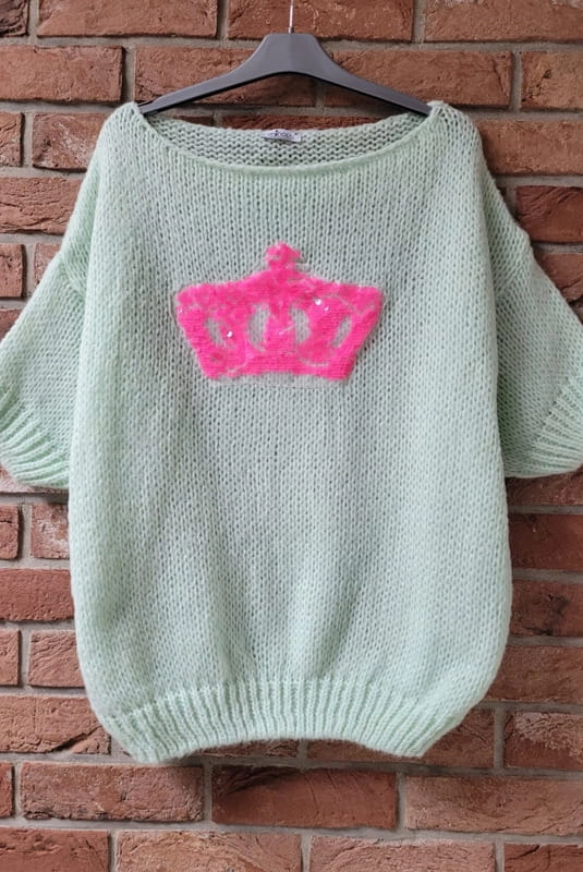 Sweter z krótkim rękawem Korona Minouu miętowy w Selavifashion.pl