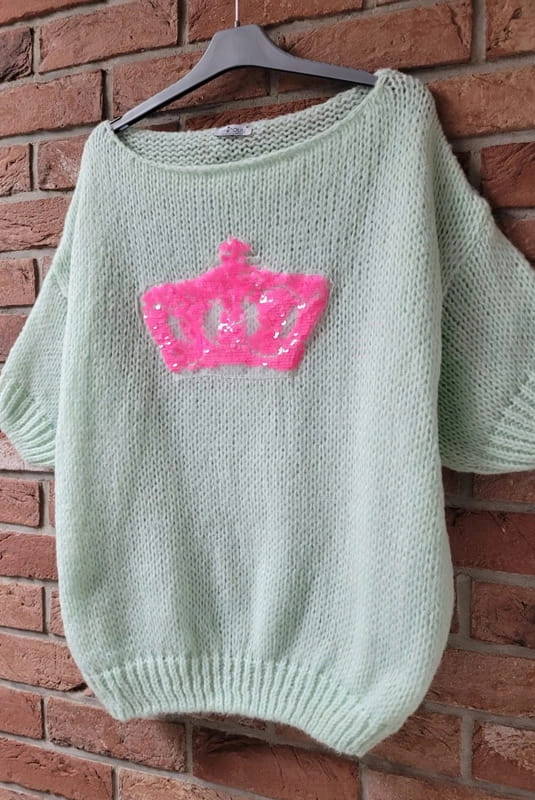 Sweter z krótkim rękawem Korona Minouu miętowy w Selavifashion.pl