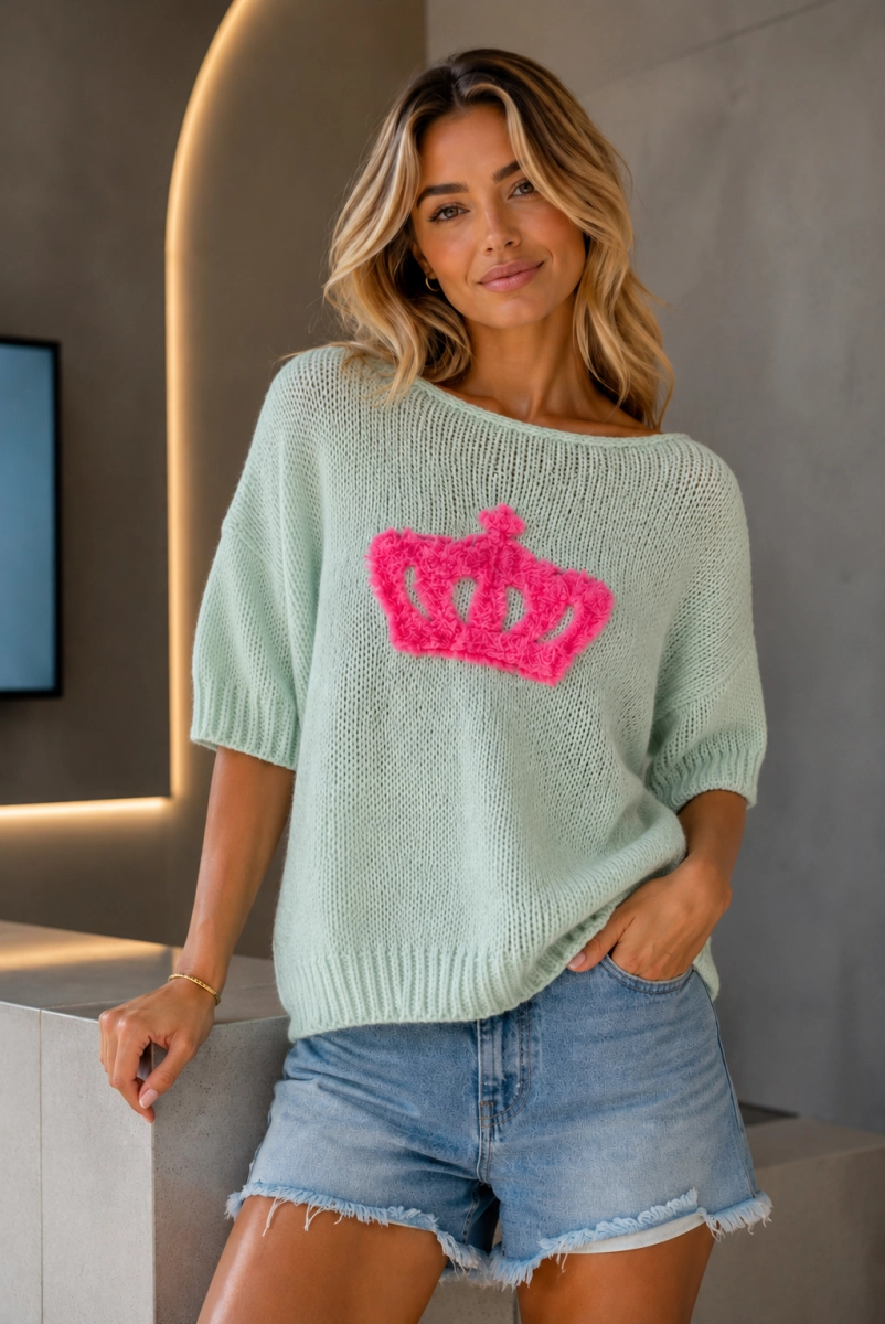 Sweter z krótkim rękawem Korona Minouu miętowy 