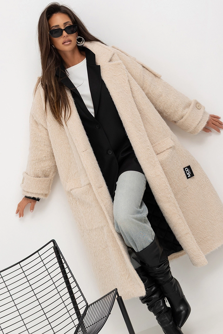 Płaszcz oversize Long Faux Fur Miss City Official kremowy