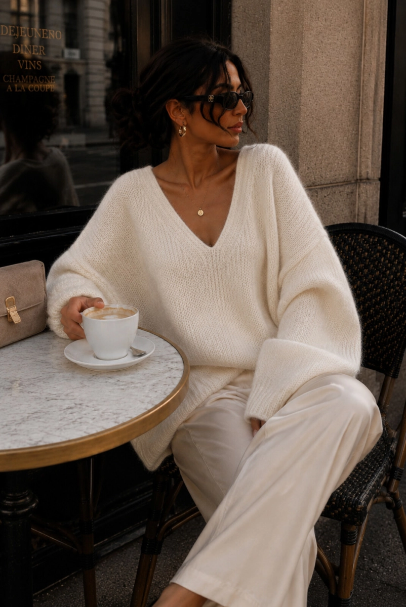 Sweter z alpaka z dekoltem Yarn ecru