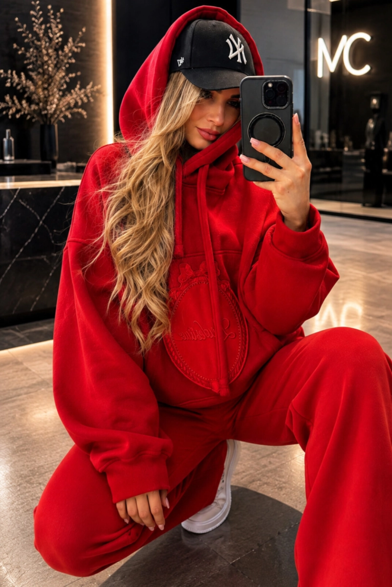 Bluza z kapturem z logo Lavestino czerwona
