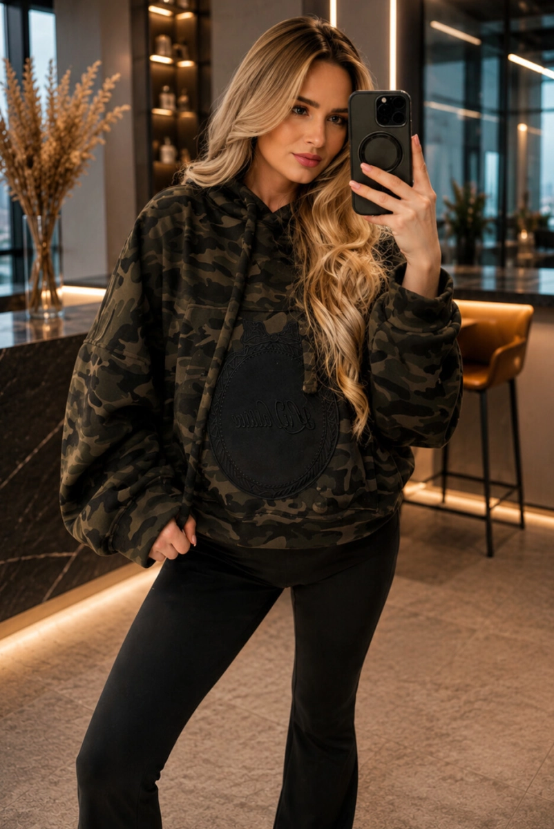 Bluza z kapturem military z logo Lavestino khaki