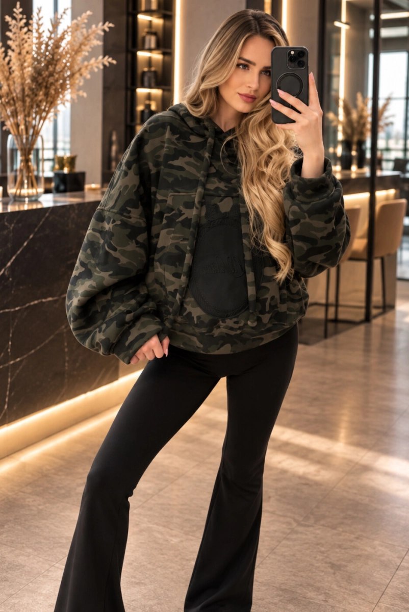 Bluza z kapturem military z logo Lavestino khaki