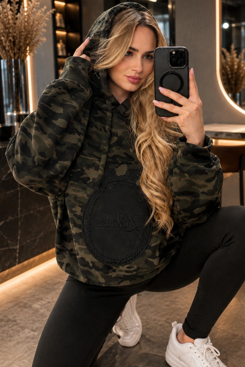 Bluza z kapturem military z logo Lavestino khaki